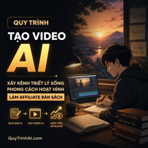 Quy trình tạo video xây kênh triết lý sống phong cách hoạt hình, làm affiliate bán sách